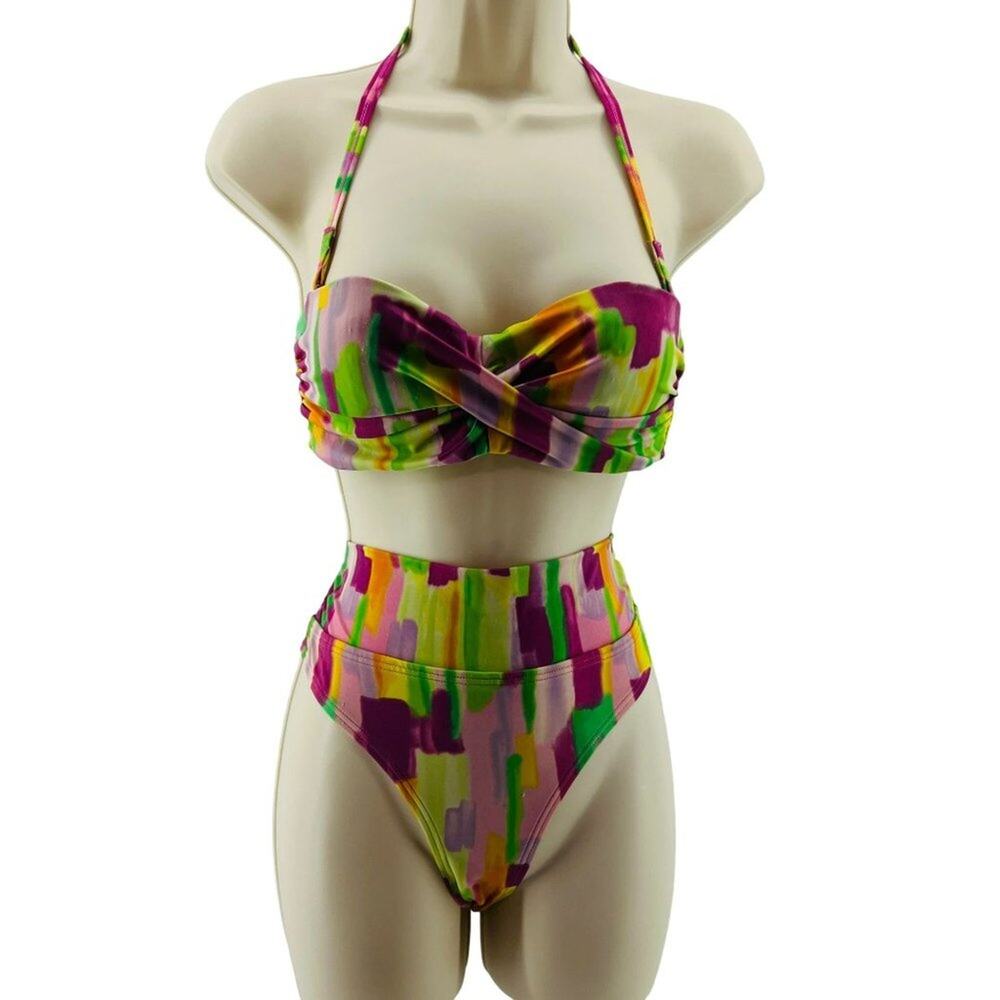 Victoria's Secret Multicolor Watercolor Bandeau Bikini Swimsuit Small / 34B